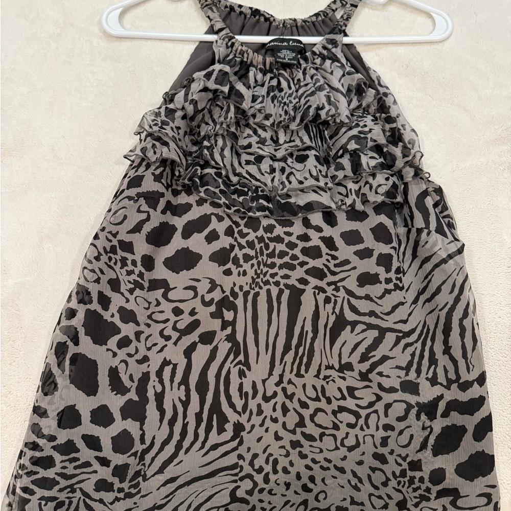 Marina Luna Black & Gray Animal Print Ruffle Halter Top